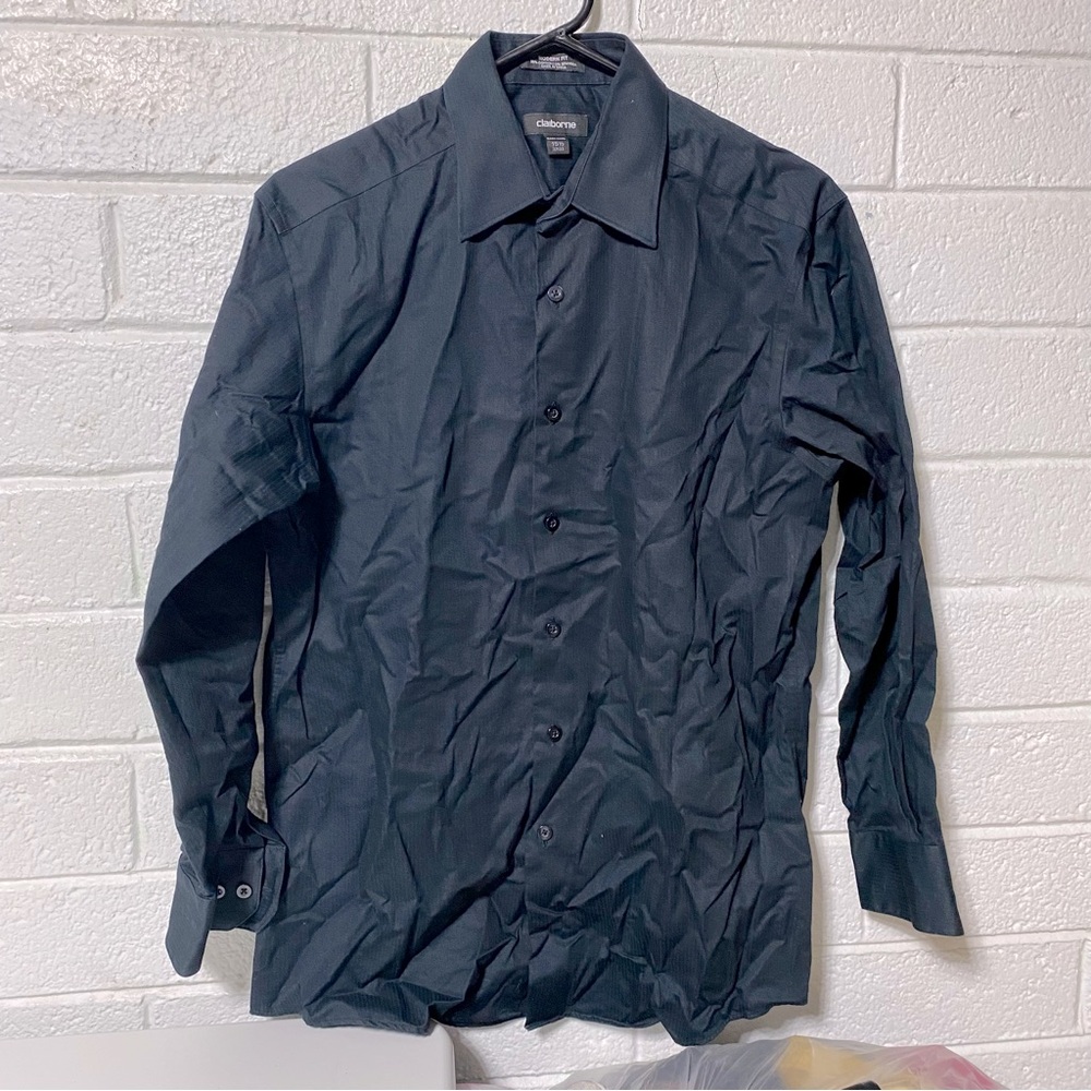 Men’s Claiborne Modern Fit Black Subtle Pinstripe Dress Shirt Button Up 15 1/2